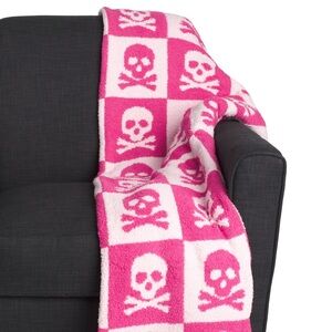 ☠️Halloween 2024 pink and white checkered skull blanket throw☠️